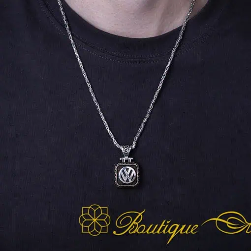 Car Logo Square Pendant with King Chain Necklace for Volkswagen Owners