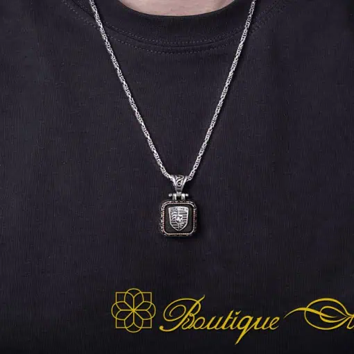 Car Logo Square Pendant with King Chain Necklace for Porsche Owners