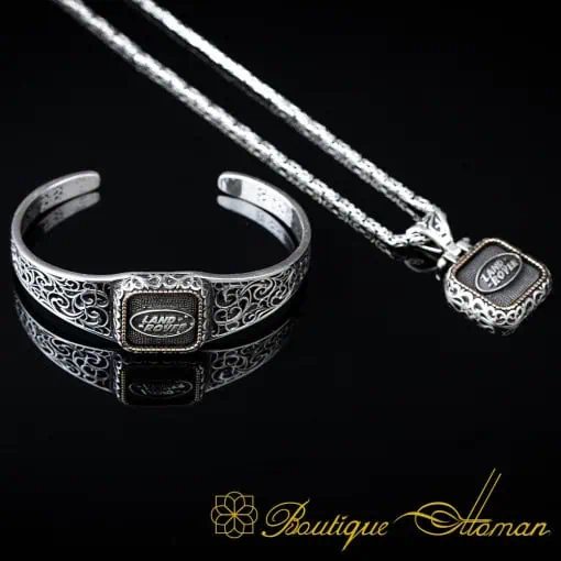 Car Logo Square Bracelet & Pendant Set for Land Rover Owners