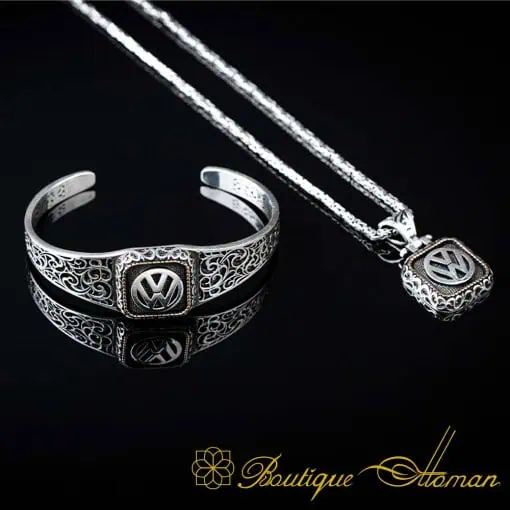 Car Logo Square Bracelet & Pendant Set for Volkswagen Owners
