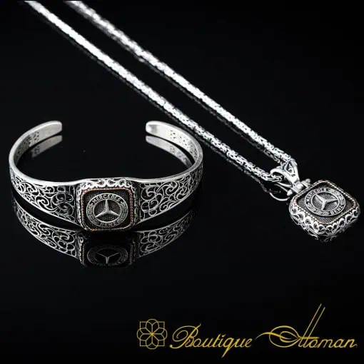 Car Logo Square Bracelet & Pendant Set for Mercedes-Benz Owners