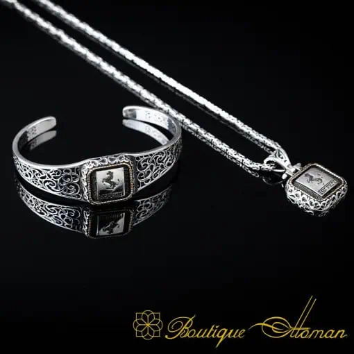 Car Logo Square Bracelet & Pendant Set for Ferrari Owners