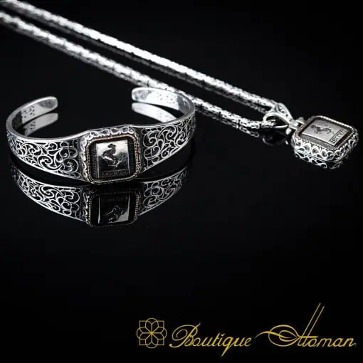 Car Logo Square Bracelet & Pendant Set for Ferrari Owners