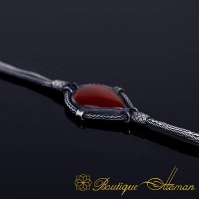 Red Yemeni Aqeeq Kazaz Hand Knitted Bracelet