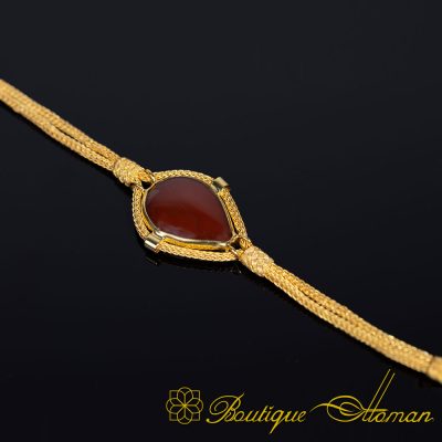 Red Yemeni Aqeeq Kazaz Hand Knitted Bracelet (Gold Plated)