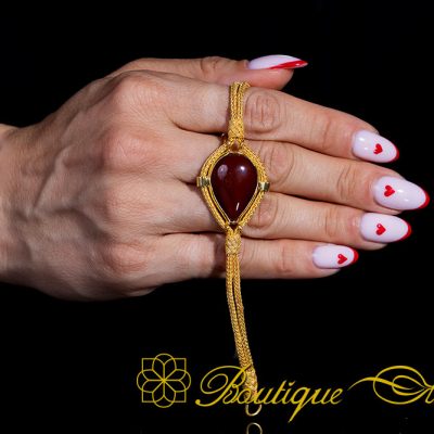 Red Yemeni Aqeeq Kazaz Hand Knitted Bracelet (Gold Plated)