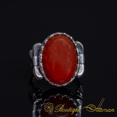 Red Aqeeq Women Ring with Bow Detail