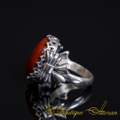 Red Aqeeq Women Ring with Bow Detail