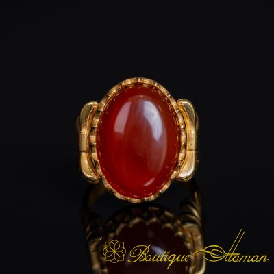 Red Aqeeq Women Ring with Bow Detail