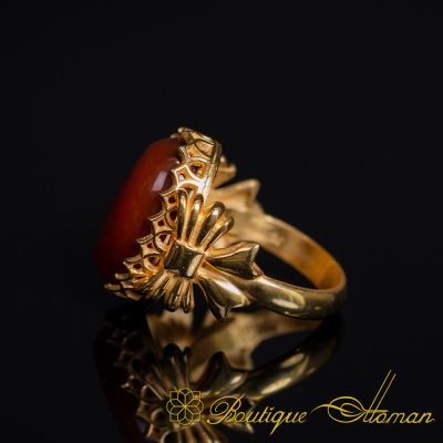 Red Aqeeq Women Ring with Bow Detail