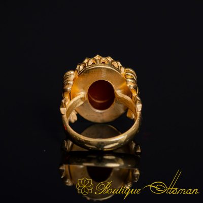 Red Aqeeq Women Ring with Bow Detail