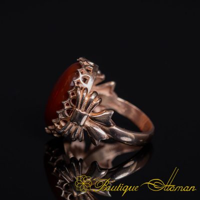 Red Aqeeq Women Ring with Bow Detail