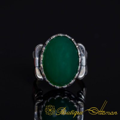 Green Aqeeq Women Ring with Bow Detail