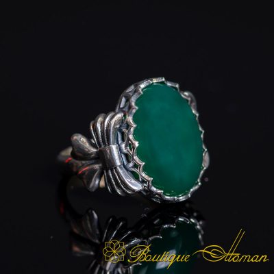 Green Aqeeq Women Ring with Bow Detail