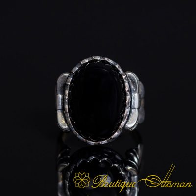 Black Aqeeq Women Ring with Bow Detail