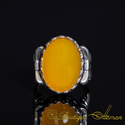 Yellow Aqeeq Women Ring with Bow Detail