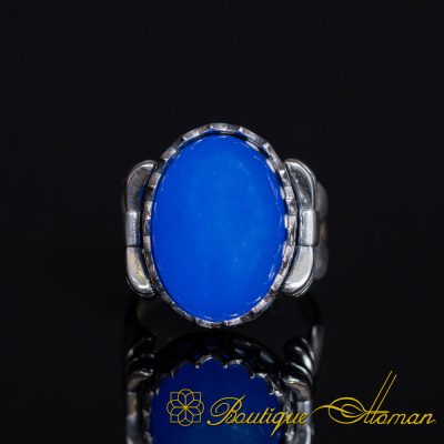 Blue Aqeeq Women Ring with Bow Detail