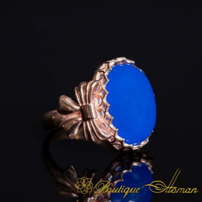 Blue Aqeeq Women Ring with Bow Detail