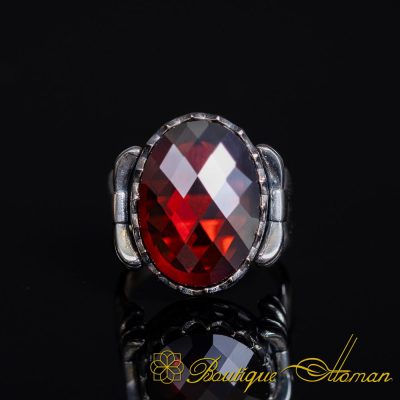 Red Zircon Women Ring with Bow Detail