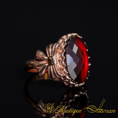 Red Zircon Women Ring with Bow Detail