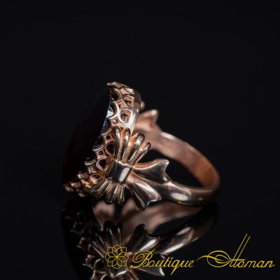 Red Zircon Women Ring with Bow Detail