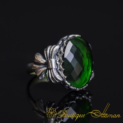 Green Zircon Women Ring with Bow Detail