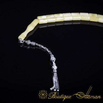 Yellow Amber Capsule Cut Tasbih With 925 Sterling Silver Tassel