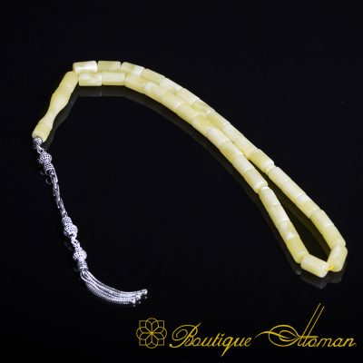 Yellow Amber Capsule Cut Tasbih With 925 Sterling Silver Tassel