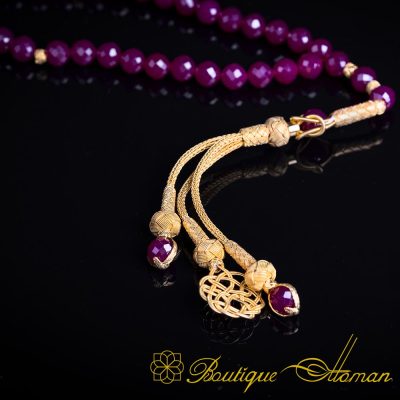 Ruby Stone Prayer Beads With Gold Kazaz Imame