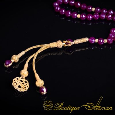 Ruby Stone Prayer Beads With Gold Kazaz Imame