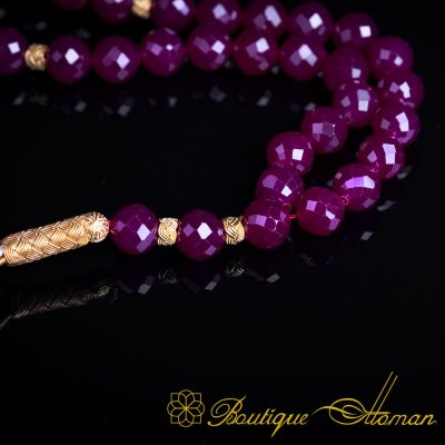 Ruby Stone Prayer Beads With Gold Kazaz Imame