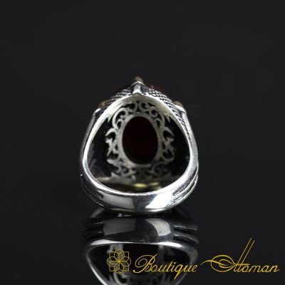 Red Aqeeq Claw Sides Silver Ring