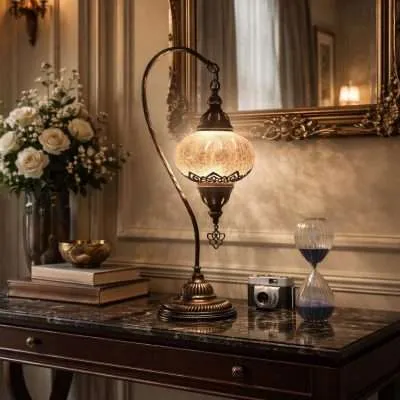 Mosaic Glass Swan Neck Table Lamp