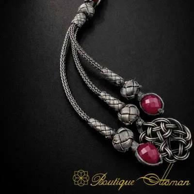 Ruby Stone Prayer Beads With Silver Kazaz Imame