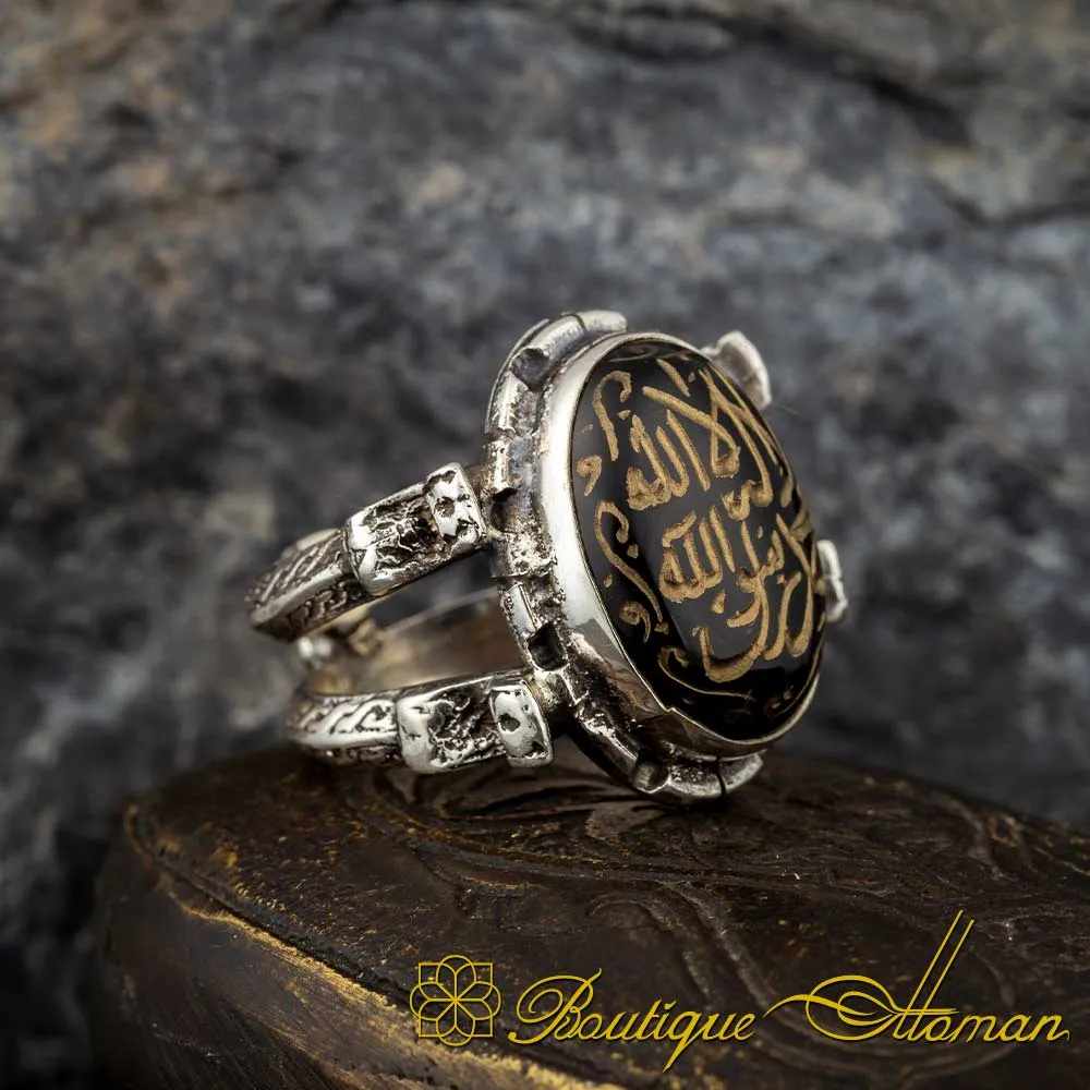 Shahada Ring – La Ilaha Illallah Black Aqeeq Islamic Ring
