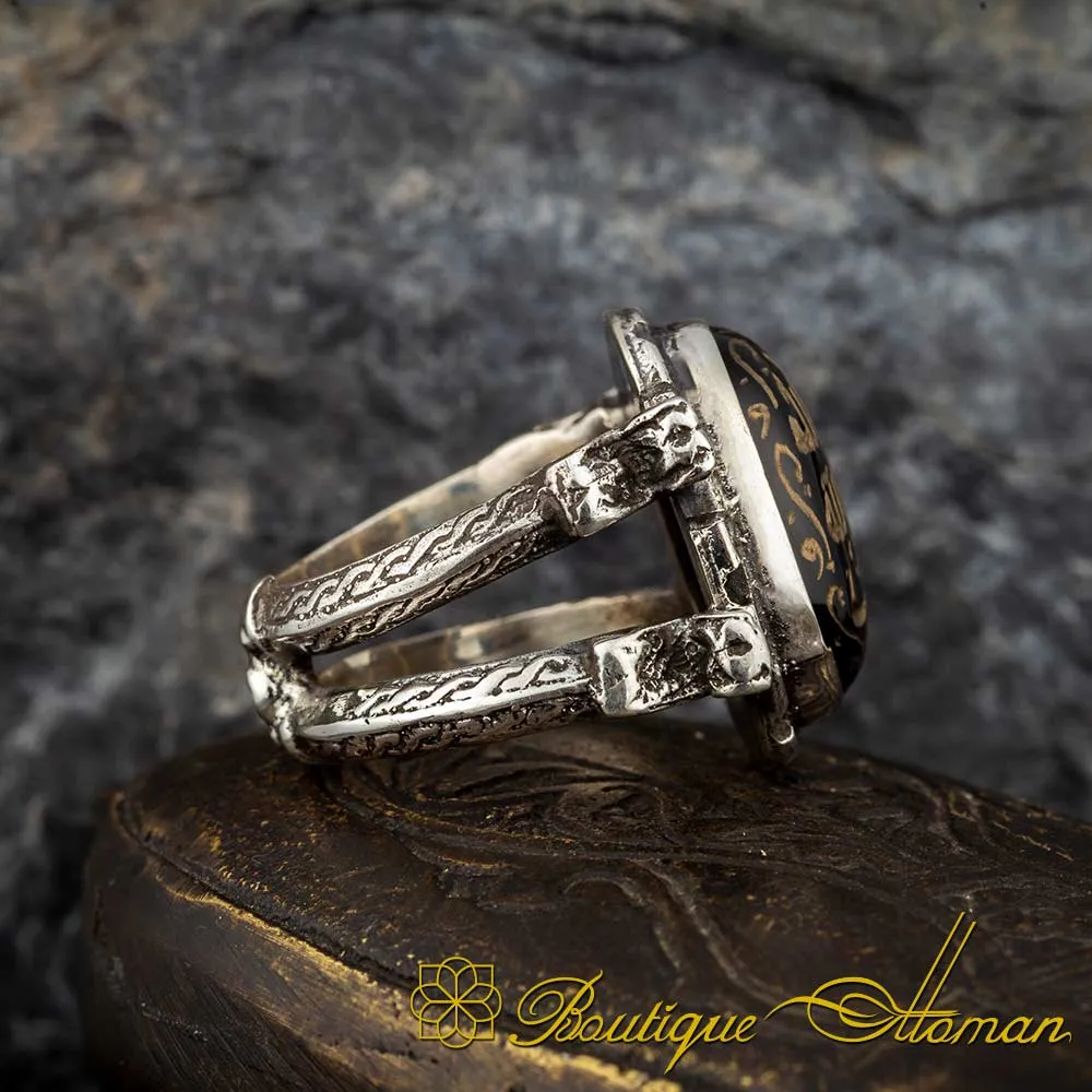 Shahada Ring – La Ilaha Illallah Black Aqeeq Islamic Ring - Image 3