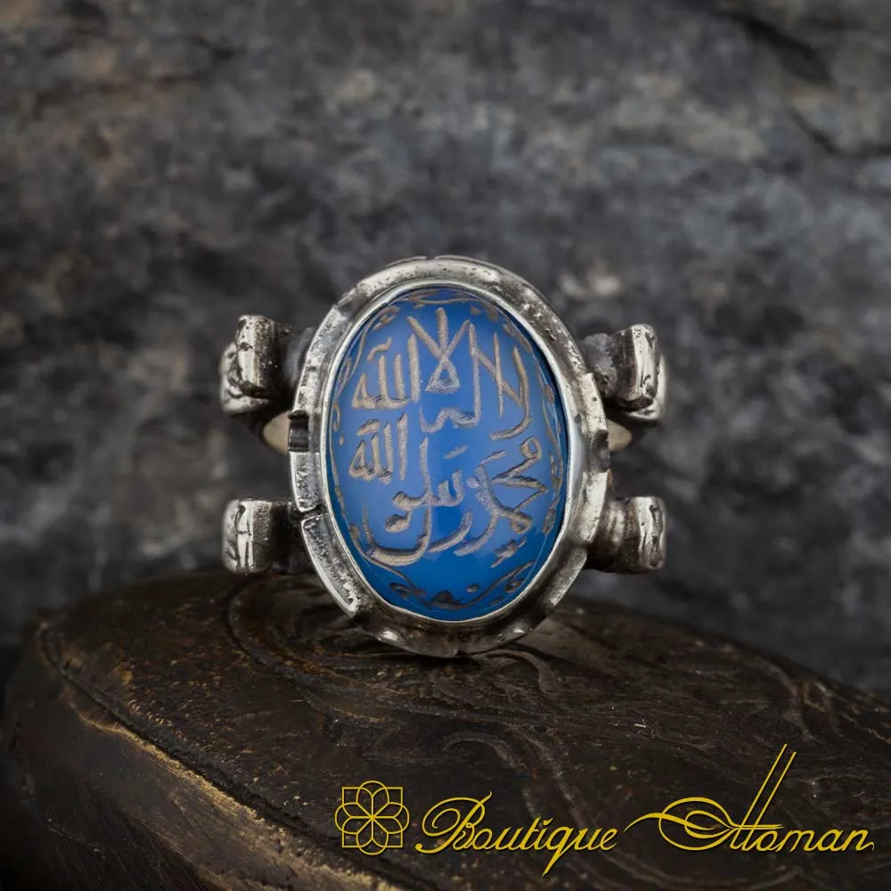 Shahada Ring – La Ilaha Illallah Blue Aqeeq Islamic Ring - Image 2
