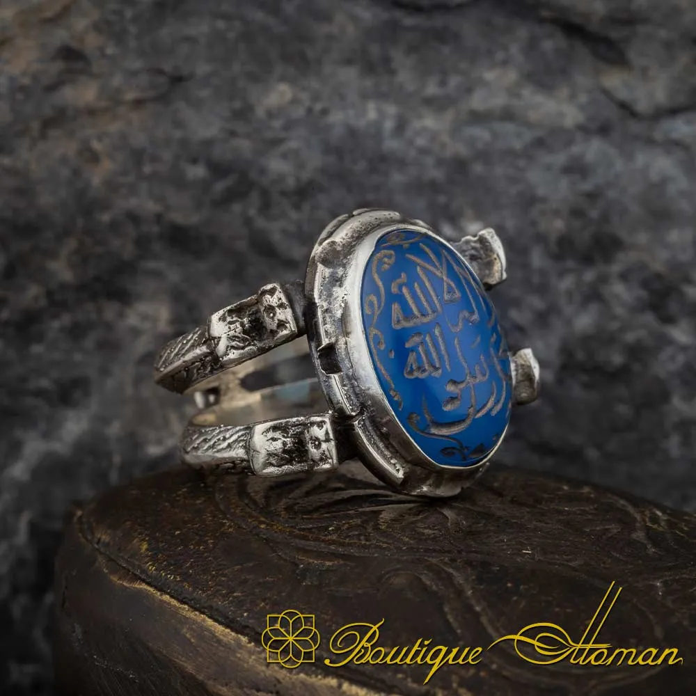 Shahada Ring – La Ilaha Illallah Blue Aqeeq Islamic Ring