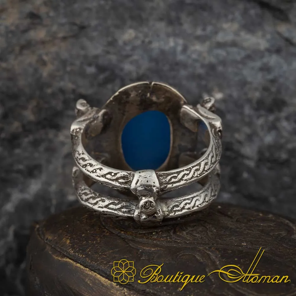 Shahada Ring – La Ilaha Illallah Blue Aqeeq Islamic Ring - Image 4